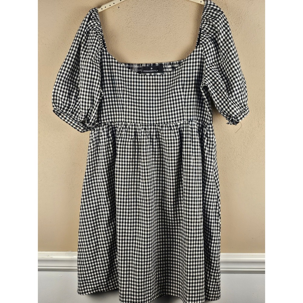 Pomander Place Tuckernuck Womens Abigail Black White Gingham Dress Medium